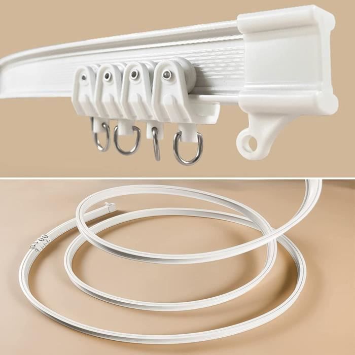 Rail Rideau Plafond Flexible 3 Mètres – PVC Avec âme Acier, Pliable Et Découpable, Rouleaux Silencieux | Pour Séparation De Pièce, Chambre, Balcon, Noir