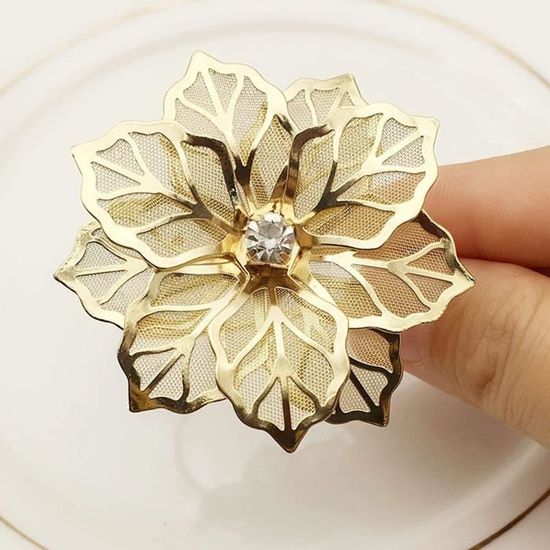 12 Ronds De Serviette Fleur Argenté Avec Strass - Pour Mariage & Événements