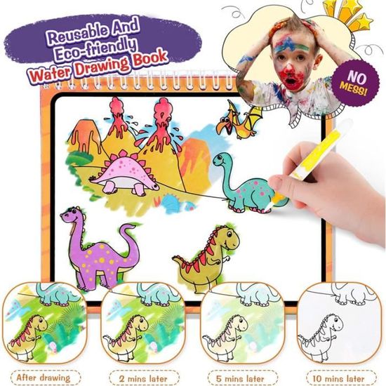 TOOKYLAND Livre de coloriage à l'eau - cahier avec 6 pages réutilisables à  colorier avec le stylo à eau inclus, jouet de voyage et cadeau artistique  pour enfants de 3 ans +