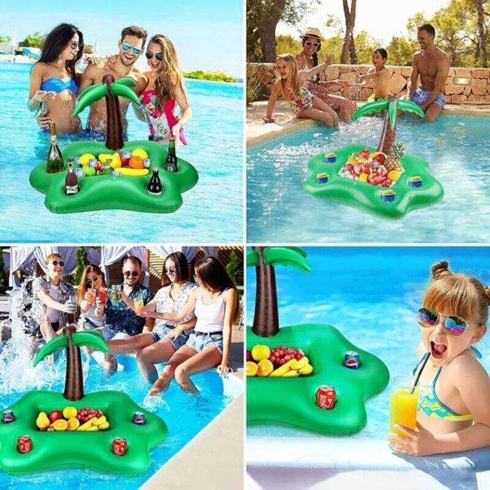 Bouée Piscine Bar Flottant – Porte-gobelets Palmier Gonflable 95x55x55 Cm, Pour Piscine, Mer Et Vacances