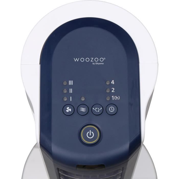 Woozoo, Ventilateur colonne silencieux, puissant & portable, Portée 10m,  Oscillation, Inclinaison verticale, Télécommande, Minuterie, Salon - Woozoo  TWF-C82T - Blanc : : Cuisine et Maison