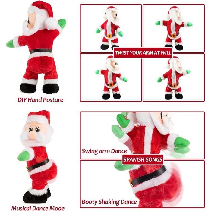 Père Noël Twerk Dansant Avec Musique - Jouet Décoratif Amusant 28cm (11 Pouces) - Fonctionne Sur Piles