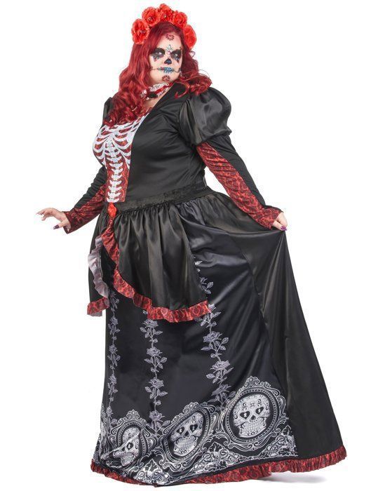 Déguisement grande taille robe longue Dia de los muertos femme