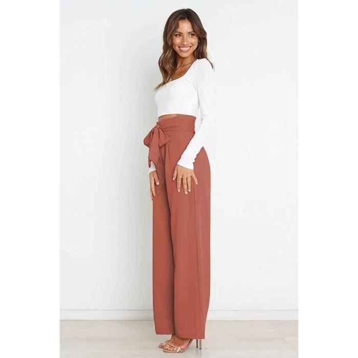 Chic Pantalon Large Palazzo Pantalon Fluide Soie Femme Pantalon