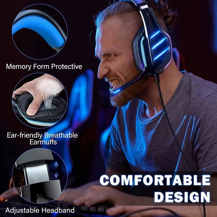 Casque Bluetooth à réduction de bruit sans fil avec micro intégré et appels  mains libres, Son surround 7.1,avec LED,pour PC/PS4 - Cdiscount Informatique