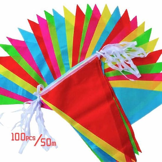 Guirlande De Fanions Tricolores 18m - 50 Drapeaux Pour Célébrations Et Fêtes