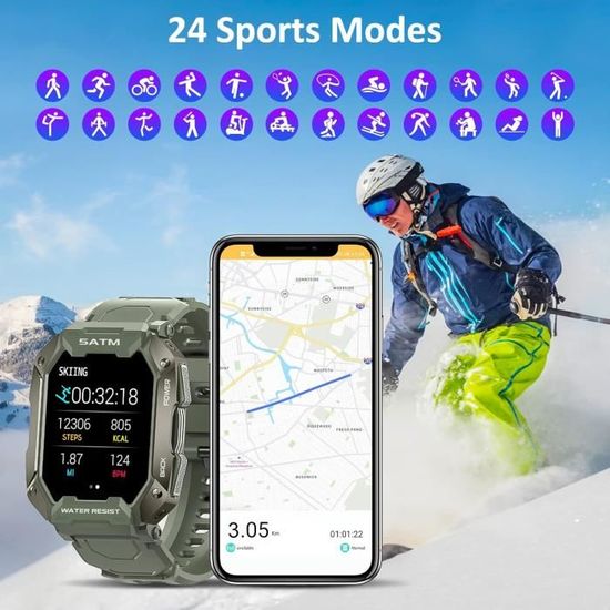 TESOFIT Montre Connectee Homme Appel SMS 1.72'' 50m Etanche 24 Modes Sport  - Cdiscount Téléphonie