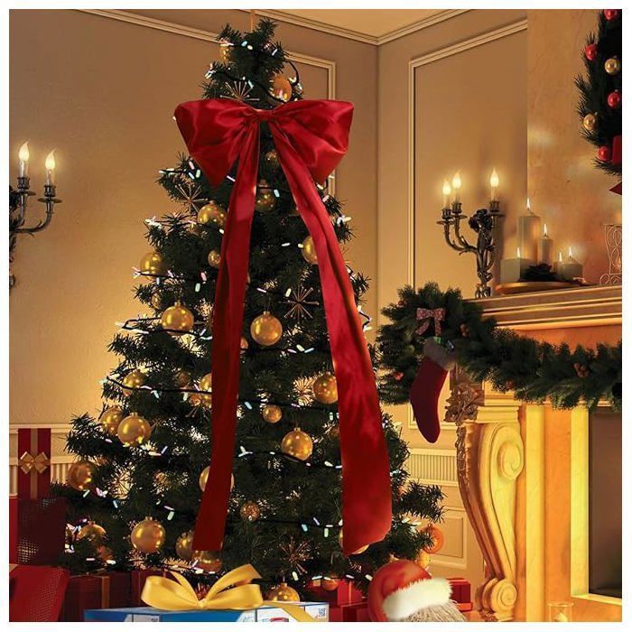 CRTWDMAN Nœud Décoratif Pour Sapin De Noël Avec Serpentins, 122 X 33 Cm, Grand Nœud Décoratif En Polyester Or Rose Pour Décoration De Noël (Or Rose