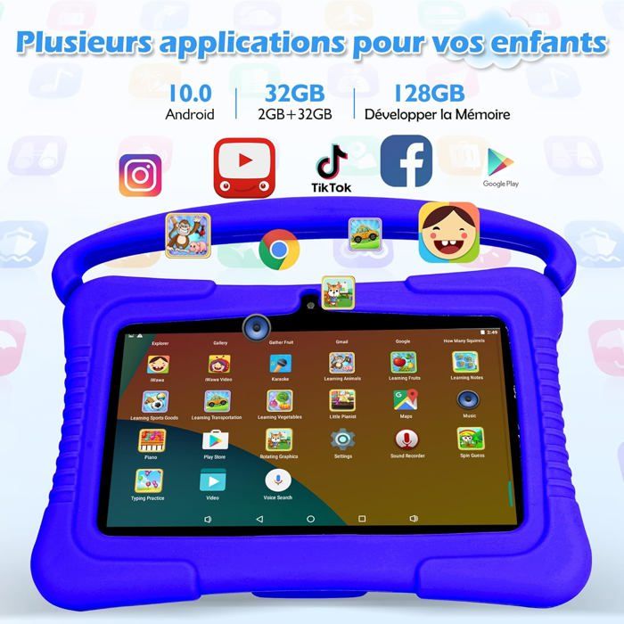 SUMTAB Tablette Enfants 7 Pouces Android Tablette pour Enfant avec 8GB RAM+64GB ROM(TF 256GB