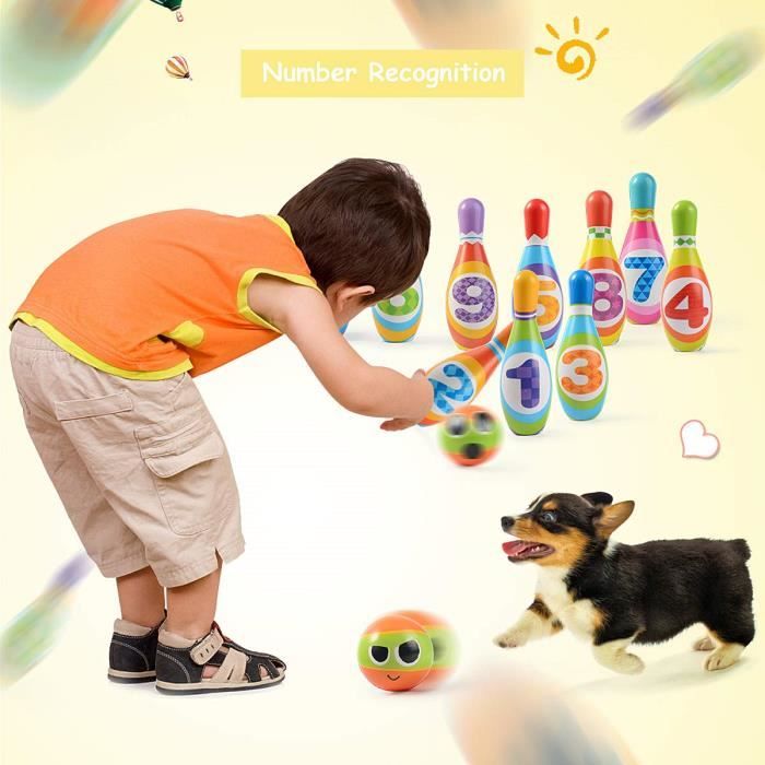 F Fityle Set De Quilles Pour Enfants 30 Cm - 10 Quilles Et 2 Boules Jeu Bowling Extérieur Quilles Enfant