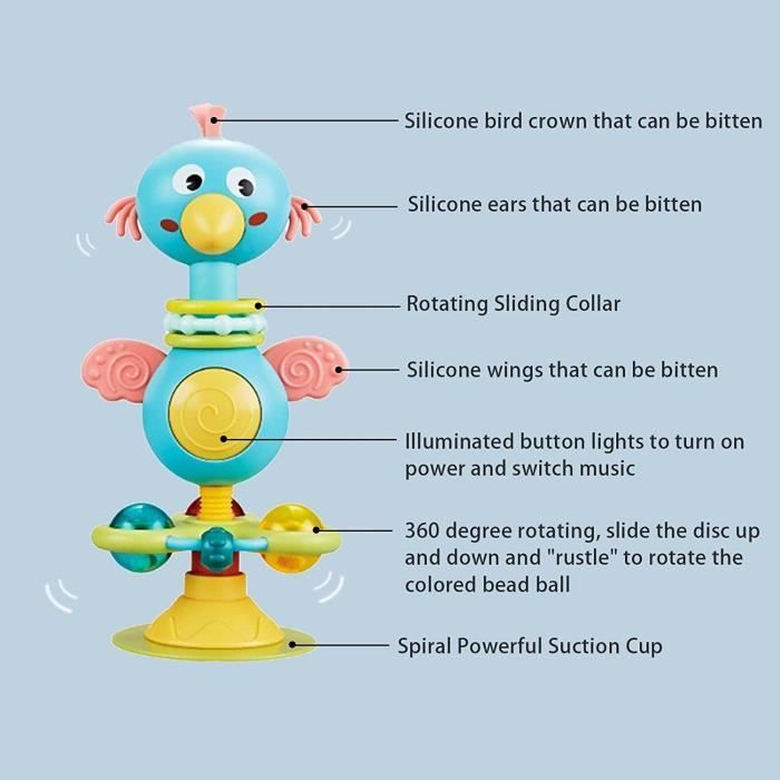 Jouet D'Éveil Bébé Avec Ventouse - Escargot Montessori - Pour Chaise Haute, Bain, Voyage - 6-12 Mois - VORENUS