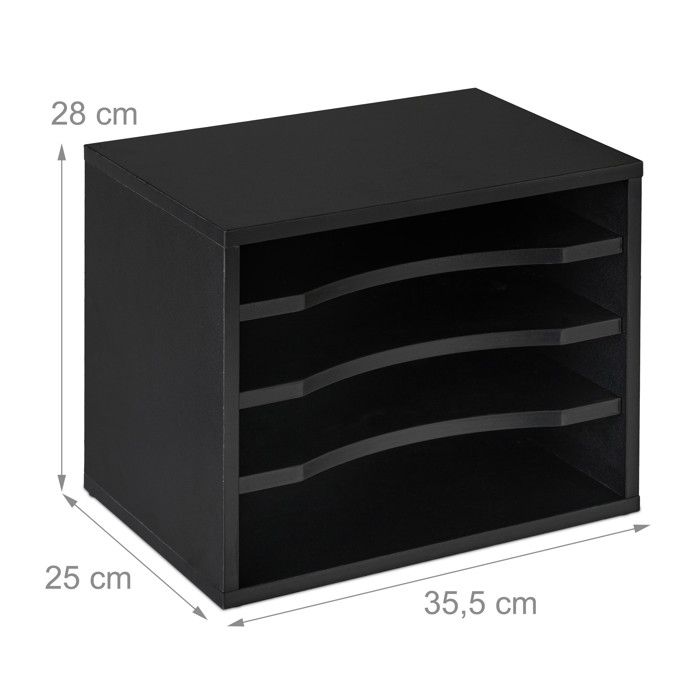 Corbeille à Documents 4 Compartiments Relaxdays - Organiseur Bureau Format A4 | Noir
