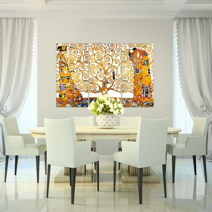 Runa Art Gustav Klimt Levensboom Schilderijen Huiskamer XXL Roze Abstract Kunst 120 x 80 cm 3 Delen Muur Decoratie 004631c