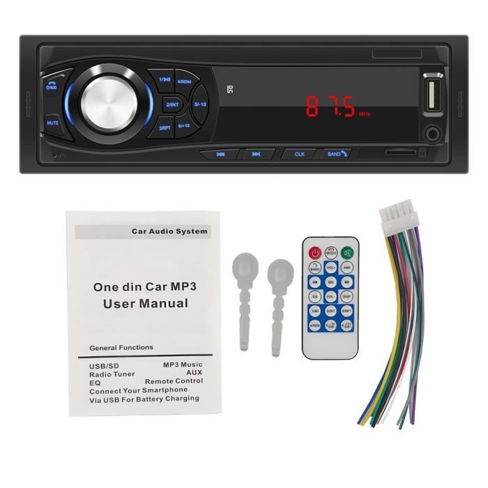 Autoradio Bluetooth, 7 Couleurs Stereo FM Radio 4x60W Poste Radio Voiture  Soutien Bluetooth/USB/SD/AUX/EQ / MP3 / TF + Télécommande - Cdiscount Auto