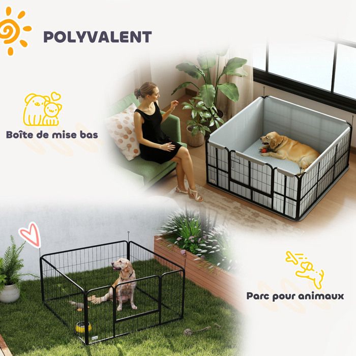 PAWHUT Parc De Mise Bas Pour Chien - Caisse De Mise Bas Pour Chien Hauteur Porte Reglable Bois Pin Mdf Blanc
