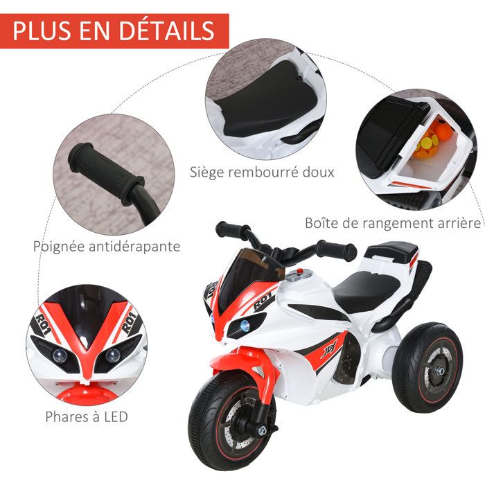 Tricycle Enfants Moto Cross - HOMCOM - Effets Musicaux Et Lumineux Coffre Rangement