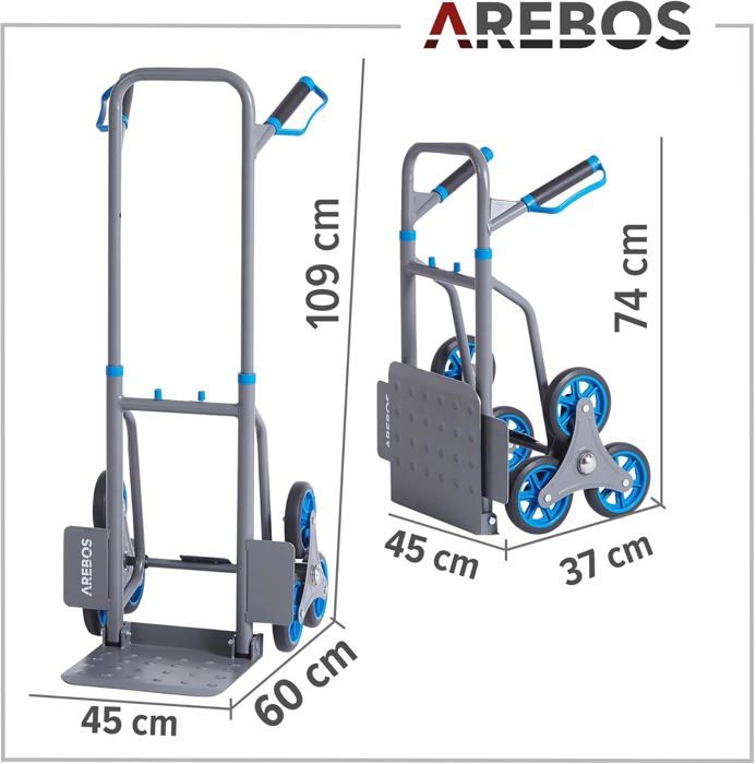 Diable Pour Escaliers MASKO 200kg Pliable - Roues Caoutchouc, Poignées Sécurité, Cadre Acier Bleu