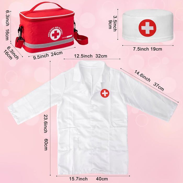 Mini Malette Docteur Enfant en Bois,Kit Médecin 14 PCS avec Stéthoscope