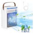 Ventilateur portable - réservoir d'eau de 680 ML, lampe 7 couleurs à 5 vitesses, alimentation USB, minuterie de 8 heures