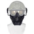 Airsoft extérieure tactique militaire casque combat protection demi-visage oreille protection Conquer masque (noir)-0