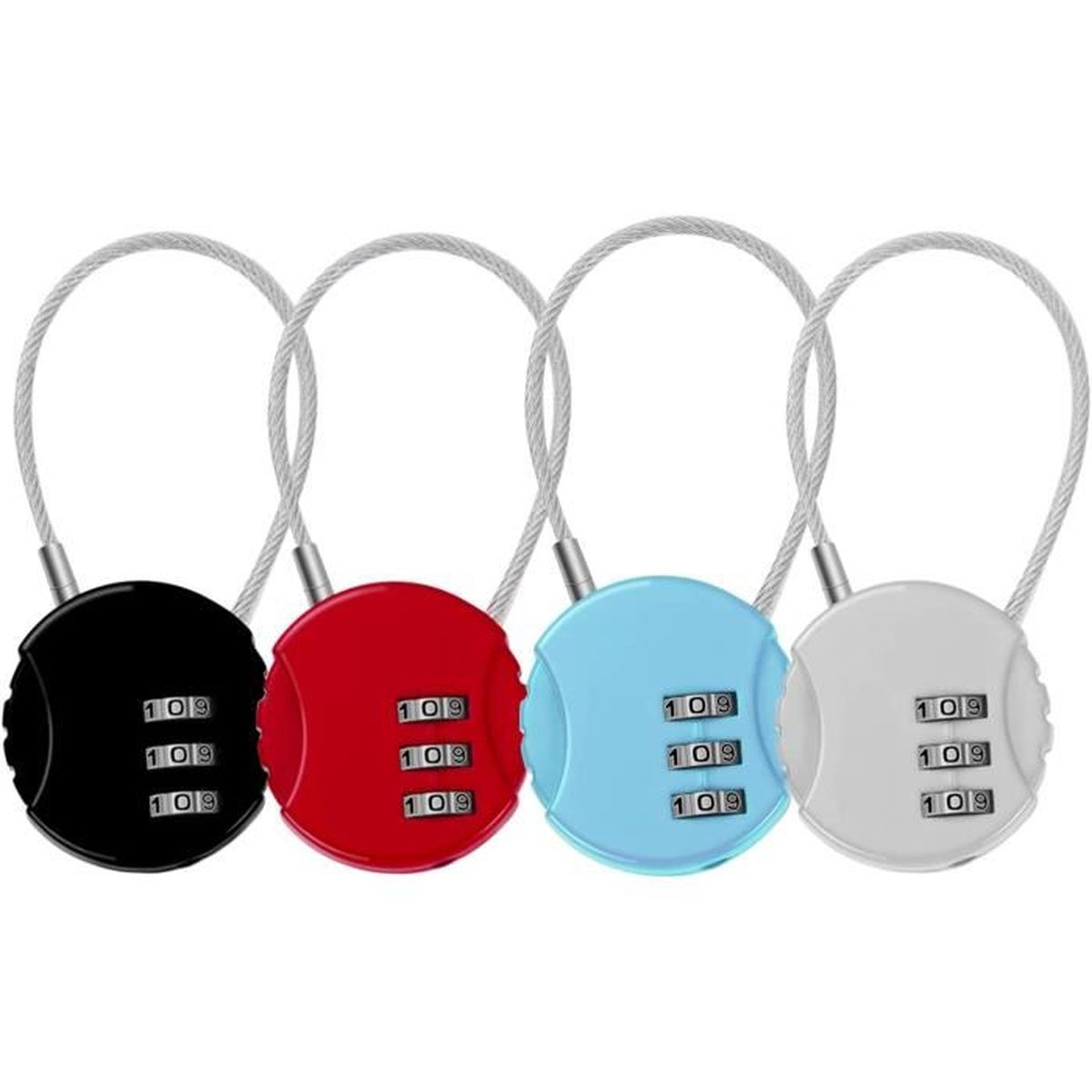 Dww-Lot De 4 Cadenas Code 3 Chiffres, Cadenas Valise Avion Petits Cadenas Cable Cadenas A Code Casier Pour Voyage Bagages Valise Sac Casier 4 Couleu