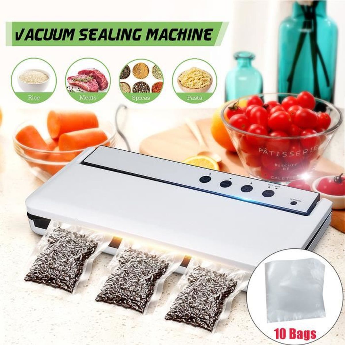 garde les aliments secs et humides frais blanc VS3802 y compris 1 rouleau de film sous vide Machine Sous Vide Appareils de Mise Sous Vide Système Bonsenkitchen