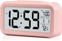 Réveil numérique, petite horloge de table alimentée par batterie avec date, température interne - Rose