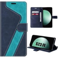 Coque pour Samsung Galaxy S23 FE, Protection Folio à Motif Epissé en Cuir PU avec Porte-cartes et Support, Bleu (pas pour S23)