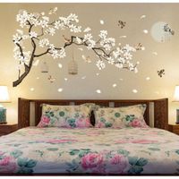 187 * 128 cm grande taille arbre Stickers muraux oiseaux fleur décor à la maison fonds d'écran pour salon chambre