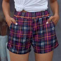 Shorts de détente pour femmes Shorts d'entraînement imprimés Shorts décontractés Pantalons avec poche Mauve