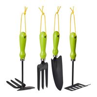 Set d'outils de jardinage - RELAXDAYS - 4 pièces - Blumenkelle, Kleinrechen, Doppelhacke - Vert