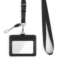 Porte badge en cuir véritable avec cordon 2 emplacements pour cartes d'identité Cordon tour de cou amovible Fenêtre[S179]