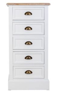 CHIFFONNIER - SEMAINIER Chiffonnier, meuble de rangement en bois avec 5 tiroirs coloris blanc, naturel - Longueur 45 x Profondeur 35 x Hauteur 90 cm