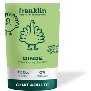 BOITES - PATÉES Franklin – Filet en Sauce – 12 x 85g Sachets Fraicheur pour Chat – 80% de Dinde – Pour Chat & Chaton - Dinde, Framboise, Basilic