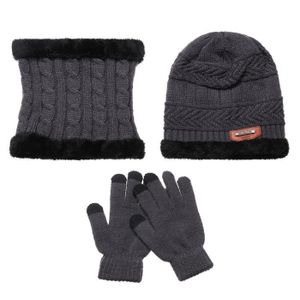 Hommes tricoté longue écharpe chapeau gants 3 pièces ensemble homme hiver  chaud en peluche Protection oreille bonnet écharpes et gan