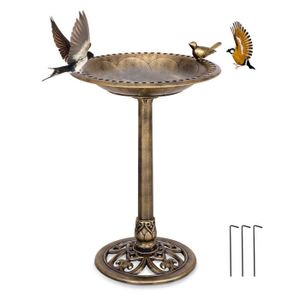 MANGEOIRE - TRÉMIE COSTWAY Mangeoire à Oiseaux sur Pied Bain d'Oiseaux avec Plateau Hauteur 76CM,  Diamètre 50cm, Design Antique Bronze