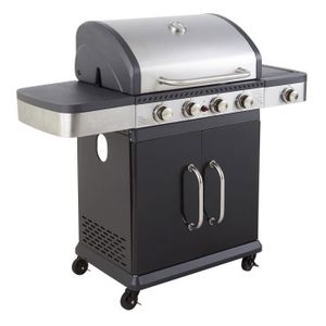 BARBECUE Barbecue au gaz FIDGI 4 avec thermomètre - 4 brûleurs + réchaud 14,5kW - Noir - COOK'IN GARDEN