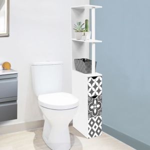 COLONNE - ARMOIRE WC ID MARKET - Meuble WC étagère WILLY 2 portes motif carreaux de ciment gris
