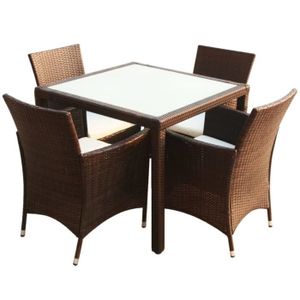 Ensemble table et chaise de jardin Salon de jardin en Résine tressée, Mobilier à dîner de jardin 4 chaises avec table, Couleur Marron S50