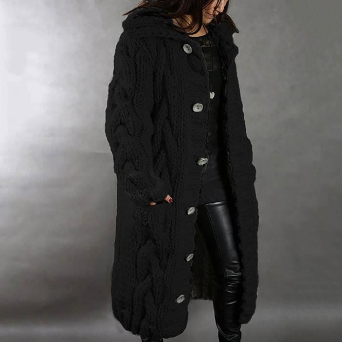 Cardigan à capuche femme grande taille pull poche simple boutonnage manches  longues manteau Noir Noir - Cdiscount Prêt-à-Porter