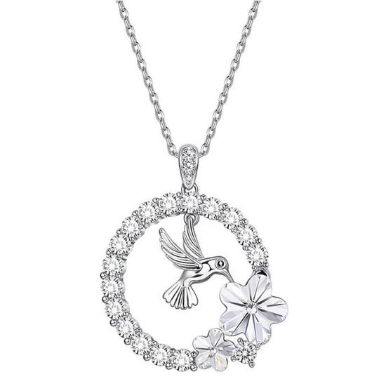 Collana Con Ciondolo Cuore In Cristallo E Diamante – Placcato Argento – Gioiello Donna - Foto 5