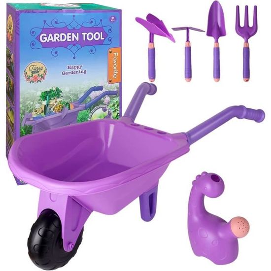 Kit De Jardinage Enfant YORFULL - Brouette Métal, Pelle, Râteau Et Gants - Jeu Extérieur Dès 3 Ans