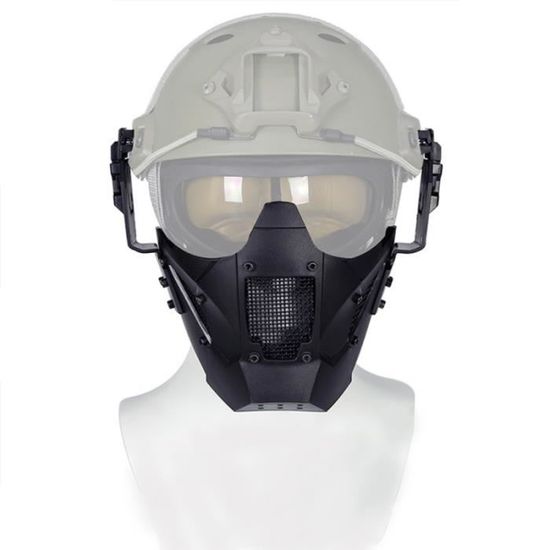Airsoft extérieure tactique militaire casque combat protection demi-visage oreille protection Conquer masque (noir)