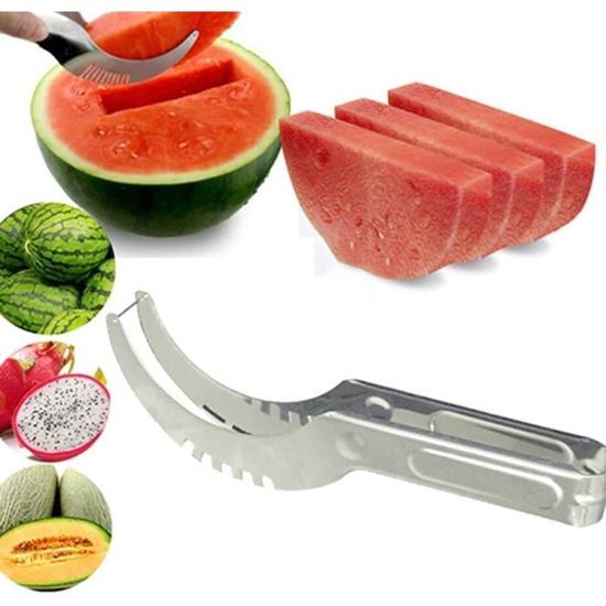 Coupe-pastèque 3 En 1 Acier Inoxydable - Fourchette + Coupeur + Cuillère Boule - Pour Fruits, Desserts, Pique-nique