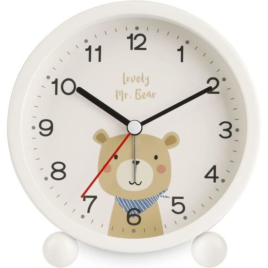 Réveil Analogique OSDUE Pour Enfant – 7,6 Cm, Silencieux Sans Tic-tac, Cadran 24h, ABS – Blanc, Pile AA, Idéal Rentrée