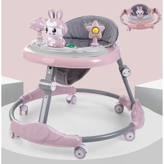 Trotteur Bébé pour Garçons Fille avec Jouets Intéressants et Roue Silencieuse Trotteur Bebe Pousseur PliableHauteurs Réglables6-416