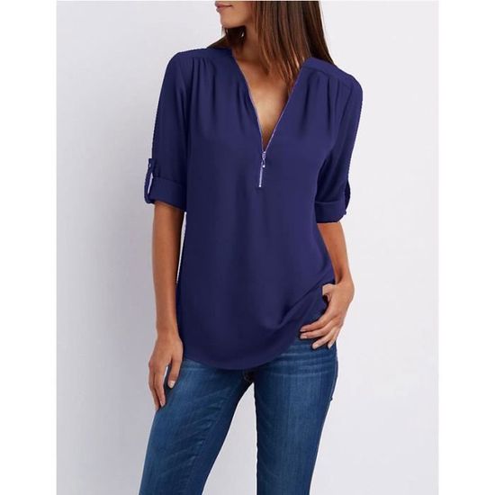 Chemisier Femme Chiffon Transparent - Manches Longues Et Col En V - CJ-1797 - Neuf Avec Étiquettes