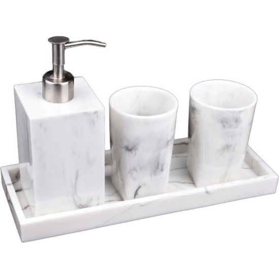 Accessoire de salle de bain Ensemble de marbre Look de toilette Distributeur de savon Distributeur de brosse à dents Kit 4pcs