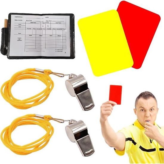 2 Cartons Arbitre Football Kit Carton Rouge Carton Jaune Avec 2 Sifflet Métal Arbitre
