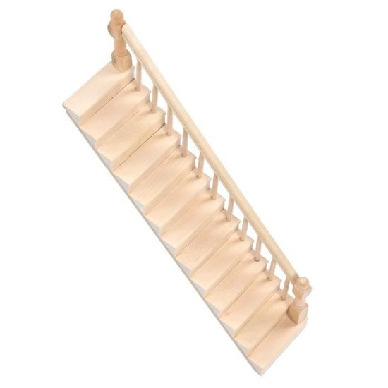 Escalier de Maison de Poupée en Bouleau Brillant, Bricolage à L'échelle 1/12, Escalier Miniature, Maison de Poupée Miniature, Escalier en Bois pour L' artisanat, Maison de Poupée(accoudoir gauche